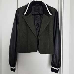 7 For All Mankind Dark Green and Black Varsity Jacket
